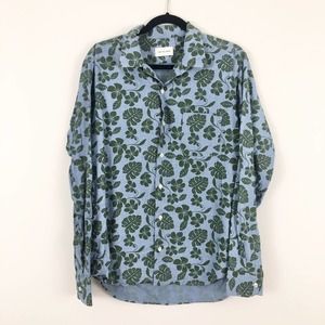 Ian Velardi Chambray Tropical Leaf Print Shirt XL